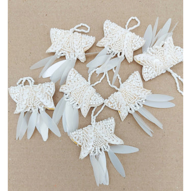 White Handmade Beaded Tassels With Long Sequins, Sequin Latkan, Beaded Latkans